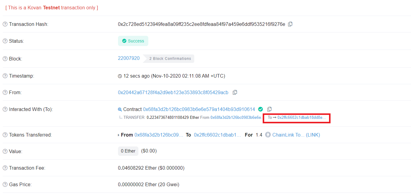 Viewing the generated contract on Etherscan