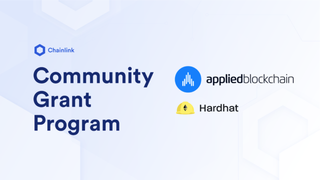 A banner showing Applied Blockchain receiving a Community Grant to maintain the Chainlink Hardhat Starter Kit