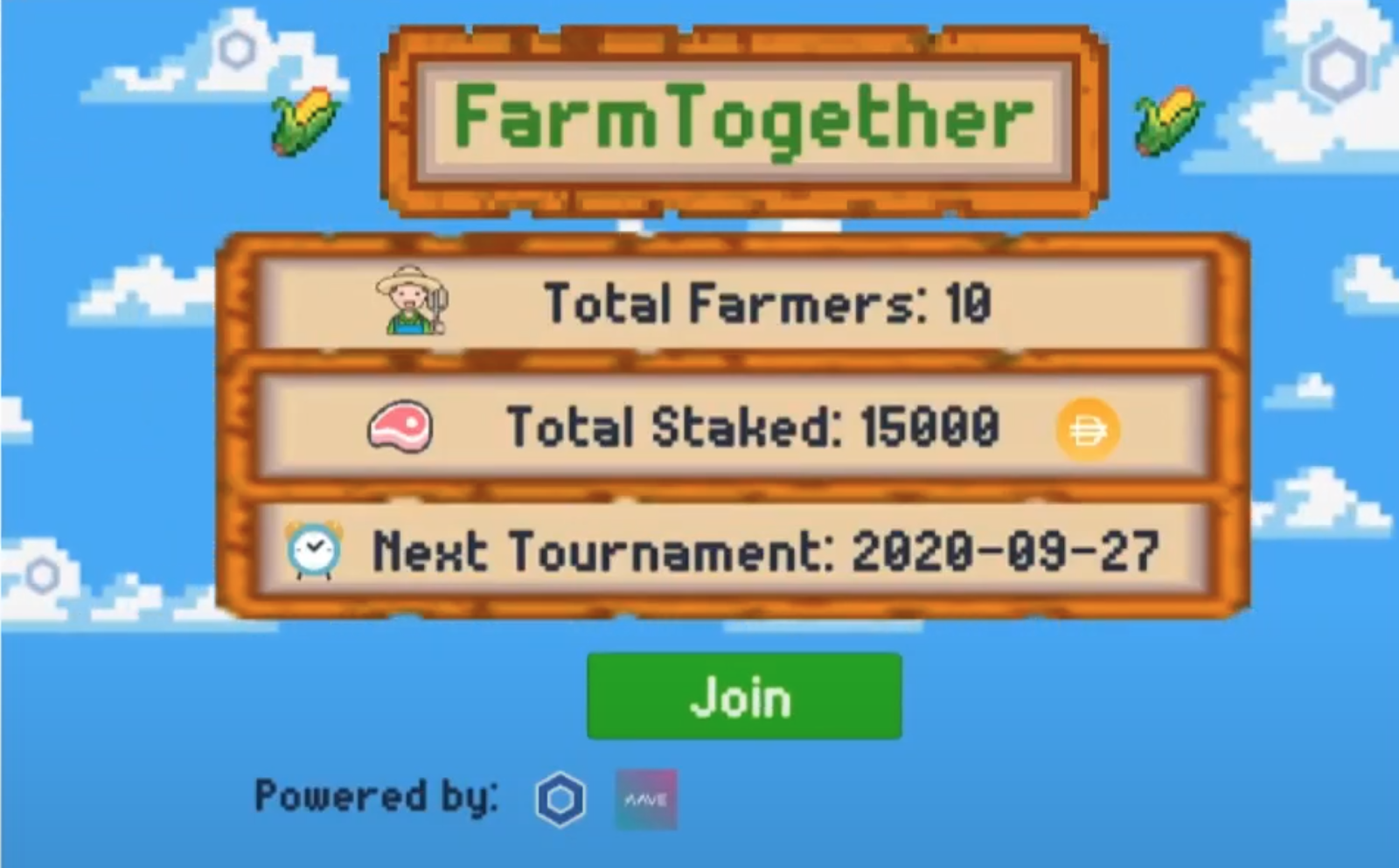 FarmTogether User Interface, Best Gaming/NFT Project from the 2020 Chainlink Virtual Hackathon