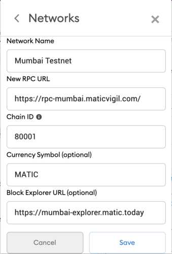 Details on how to enter the Mumbai Testnet