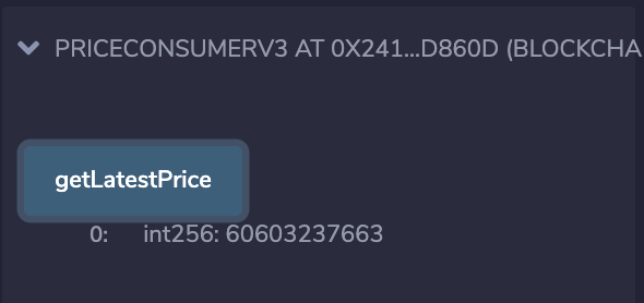 Showing the ETH/USD Price Feed result.