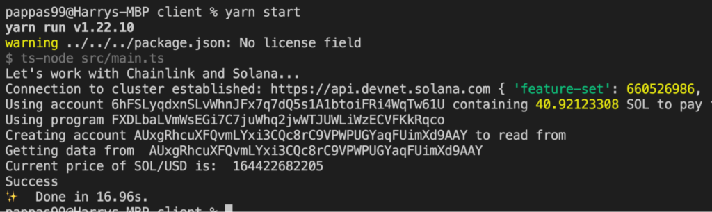 Running the Chainlink Solana demo client to interact with the deployed program