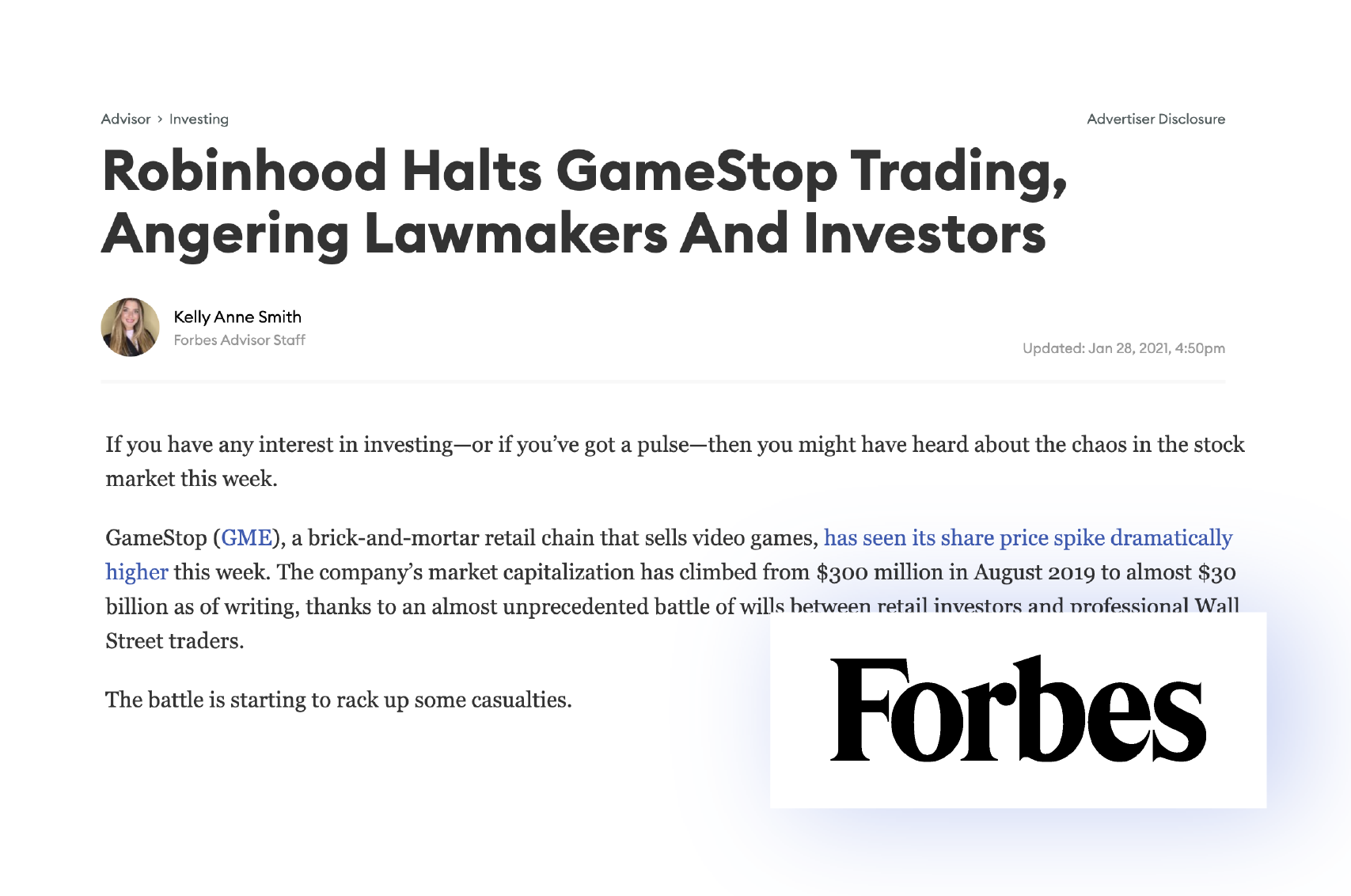 Robinhood trading halt of GME stock