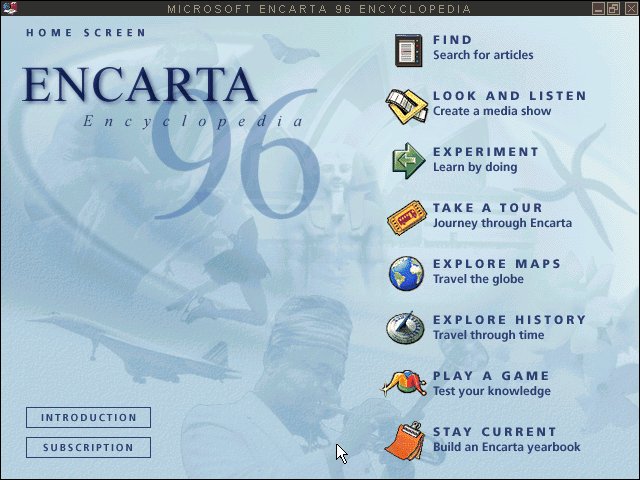 Screenshot of Microsoft Encarta 96.