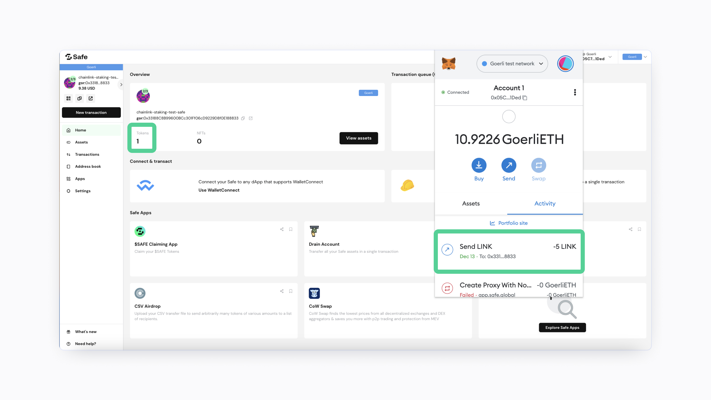 A screenshot showing how to verify your transaction has been executed.