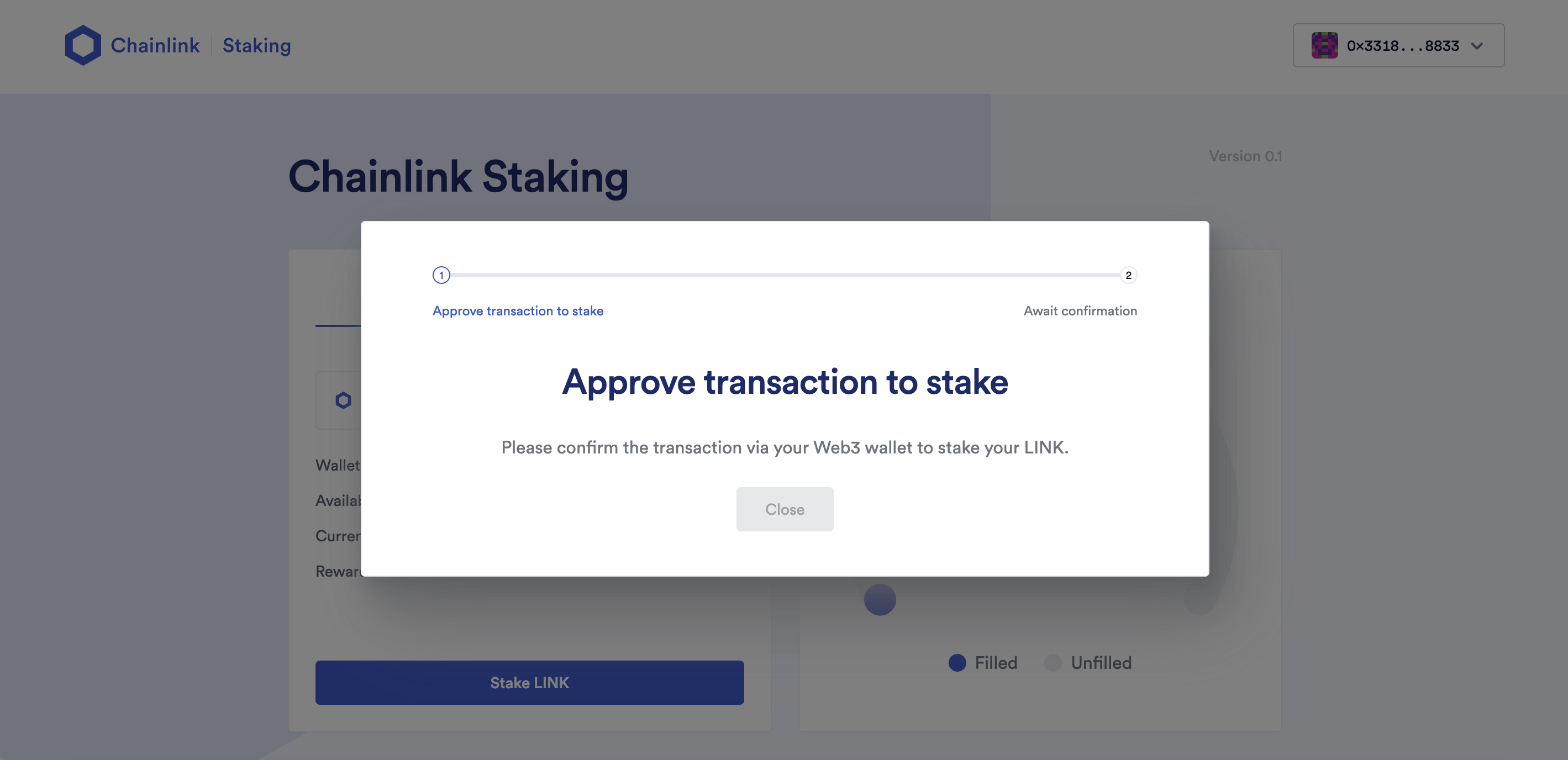 A screenshot showing a known UI bug where the transaction does not show it has been executed though it has.