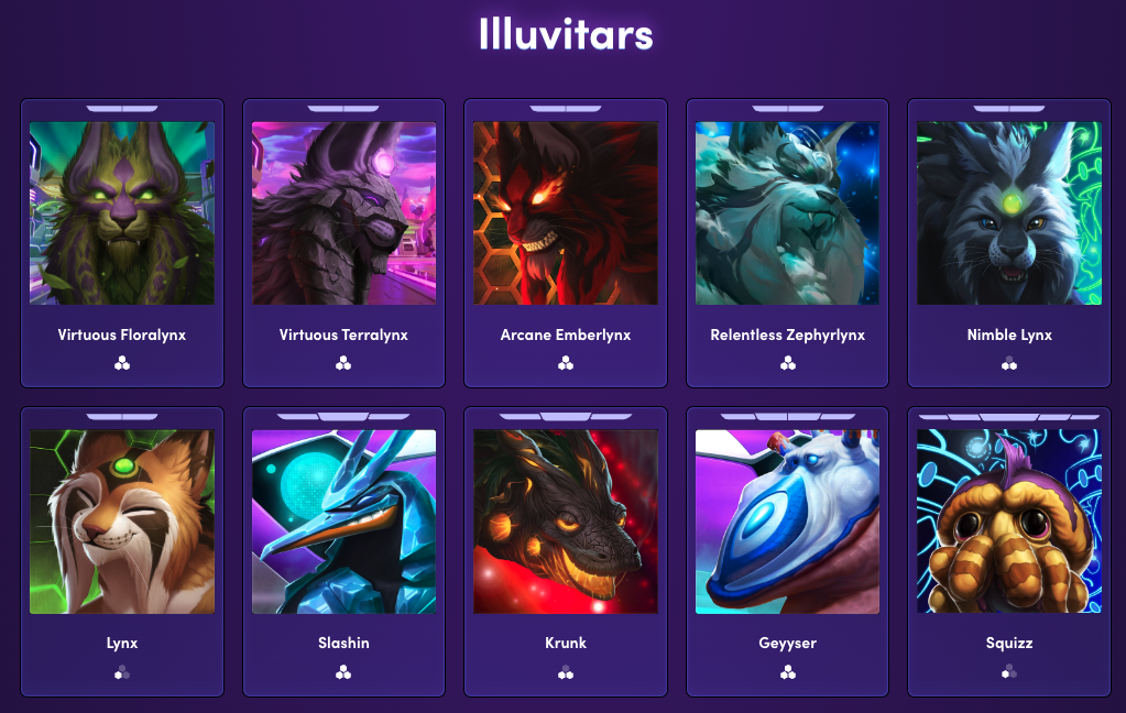 Screenshot of “Illuvitar” avatars from the Web3 game Illuvium.