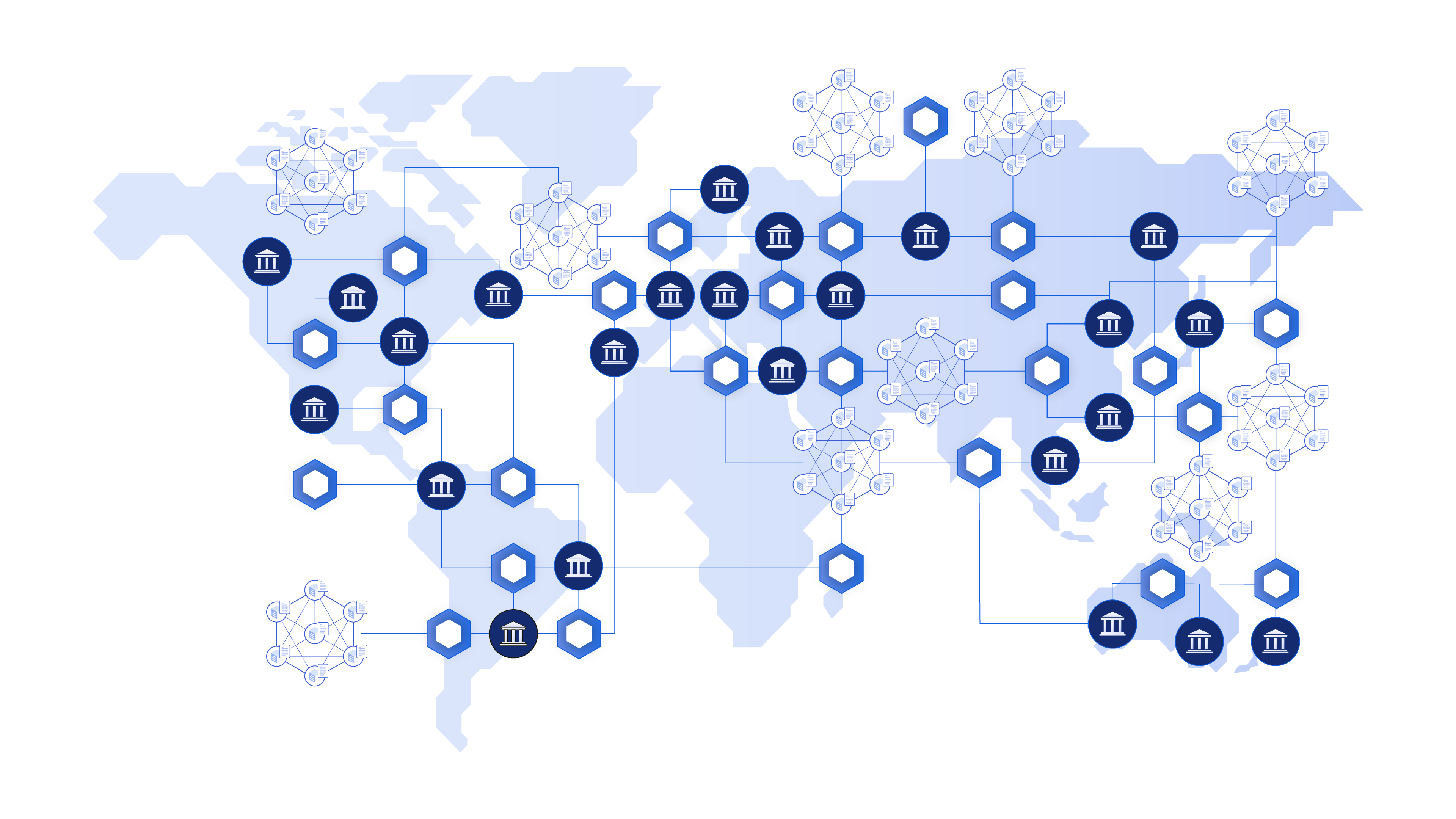 World map showing how Chainlink connects various onchain markets. 
