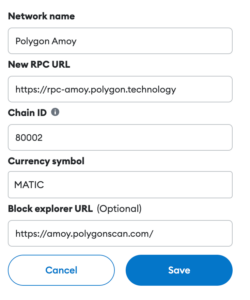 Details of Polygon Amoy in Metamask.