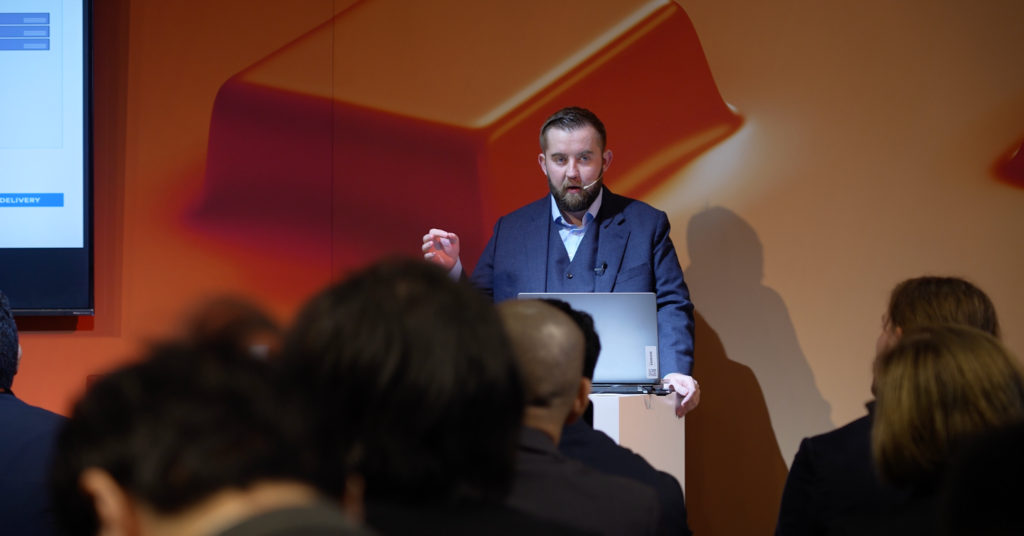 Sibos event photo featuring Chainlink co-founder Sergey Nazaro